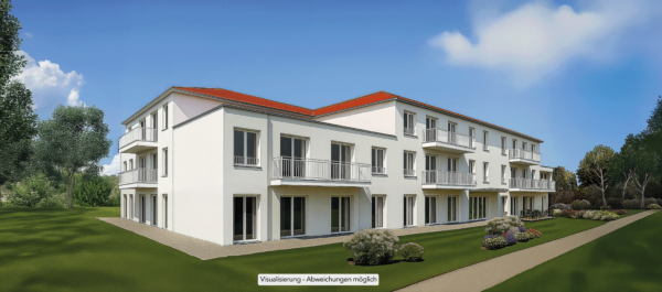 neues Haus mit rotem Dach und Garten